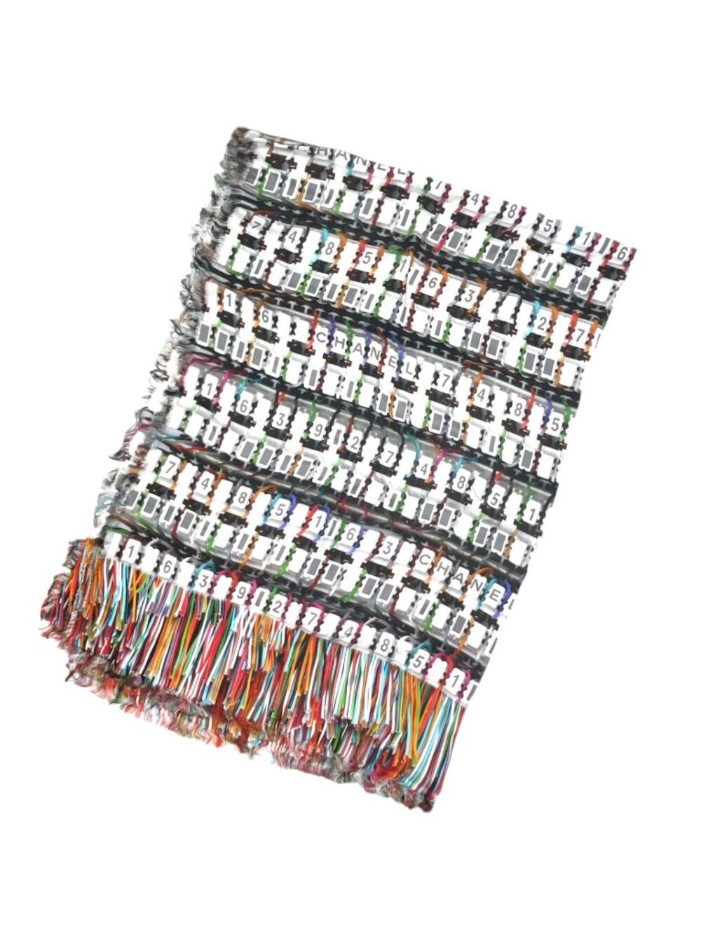 Chanel Logo Graphic Silk White Multicolor Large Shawl Scarf
